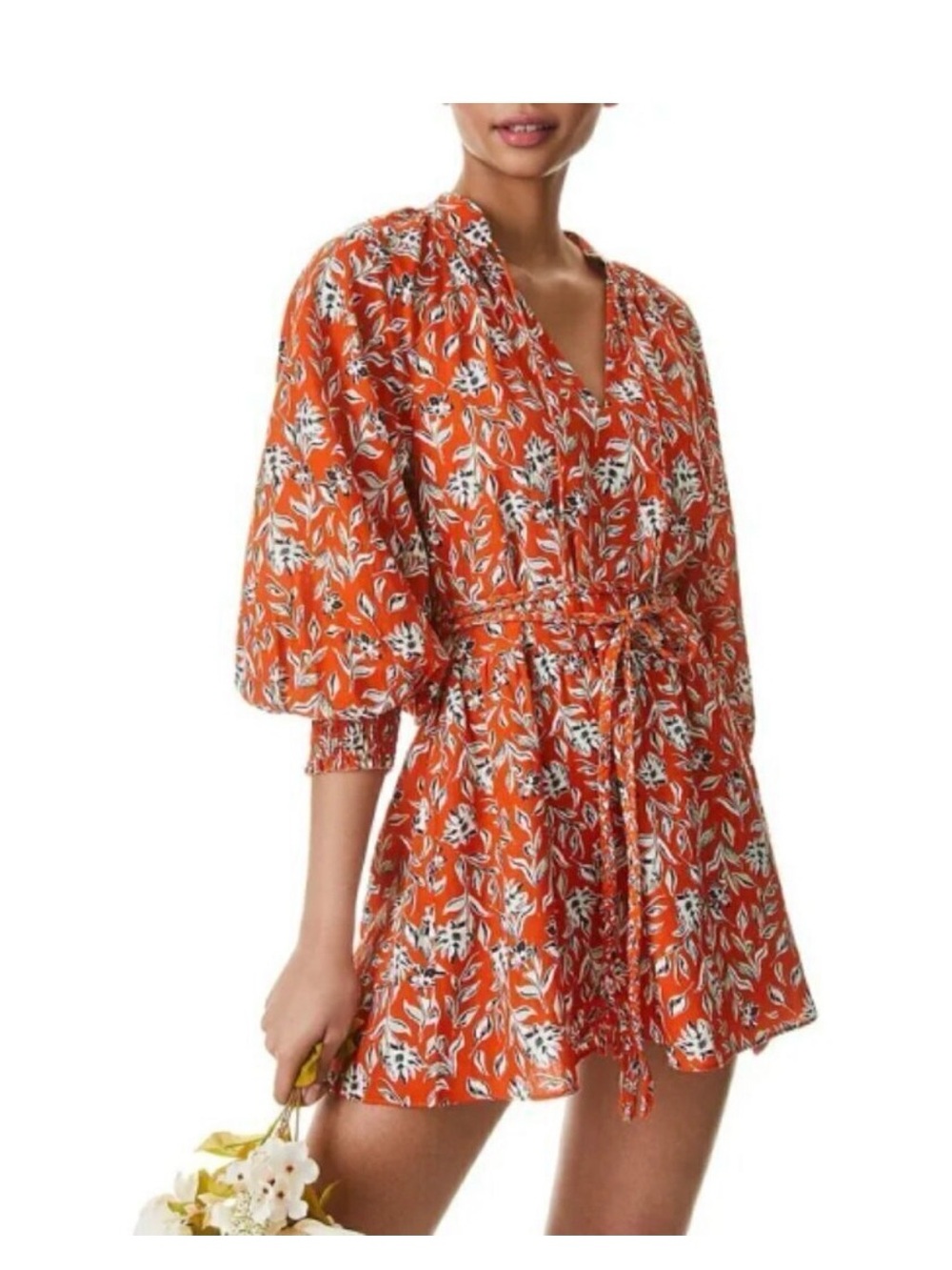 Alice + Olivia Orange Floral Long Sleeve Mini Dress